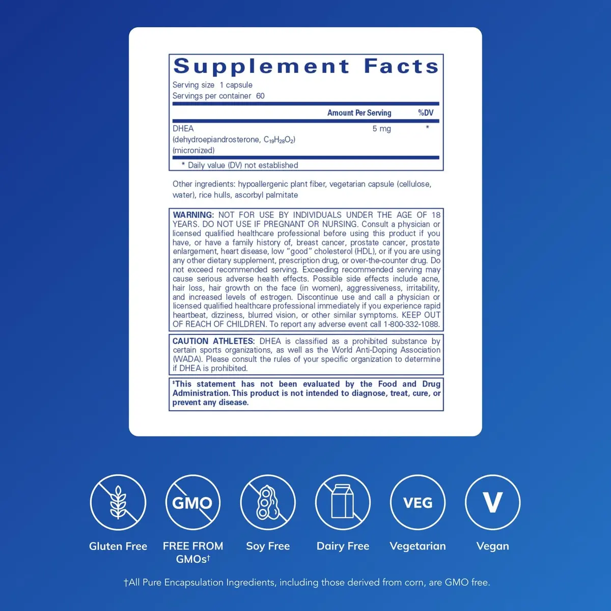 Pure Encapsulations DHEA 5 mg | Nutritional Supplement for Hormone & Immune Support | 60 Capsules - view 2