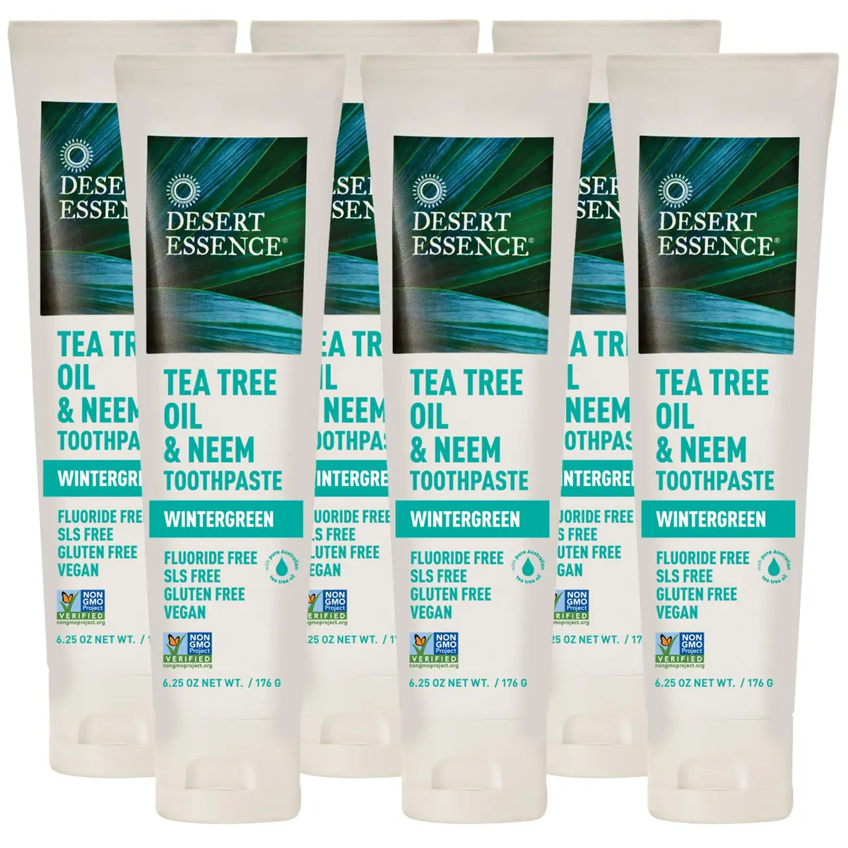 Desert Essence Tea Tree Oil & Neem Toothpaste 6pk | Natural Deep Clean & Fresh Breath (6.25 oz each) - main product image
