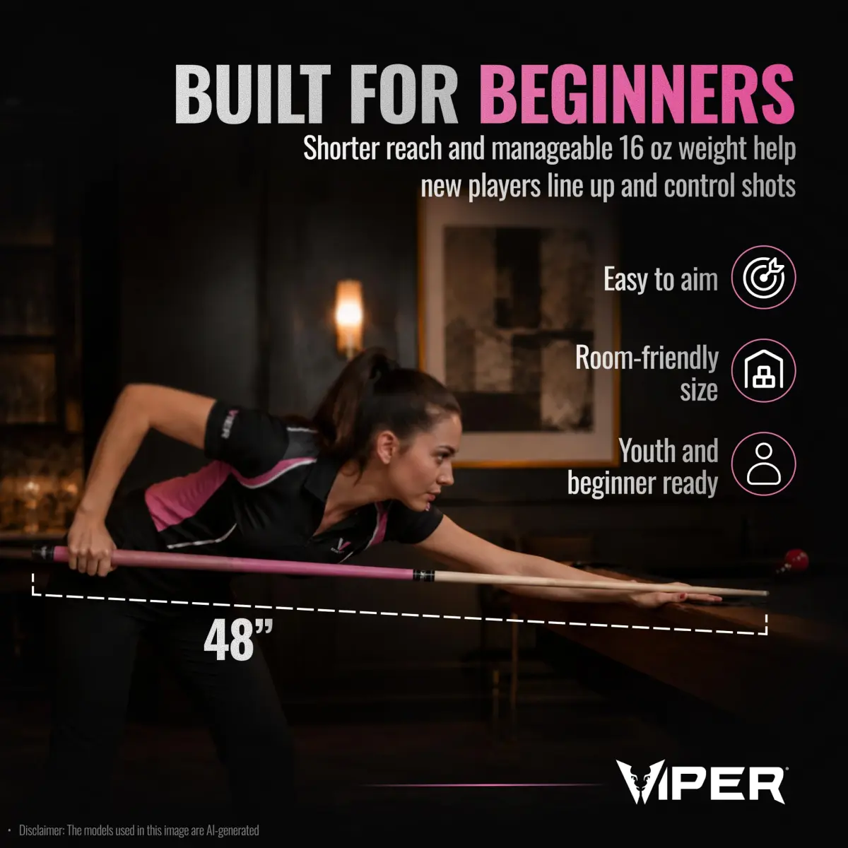 Viper Junior Pink Lady Pool Cue 48" (122cm) | 16 Oz (454g) Two-Piece Maple Hardwood - view 5