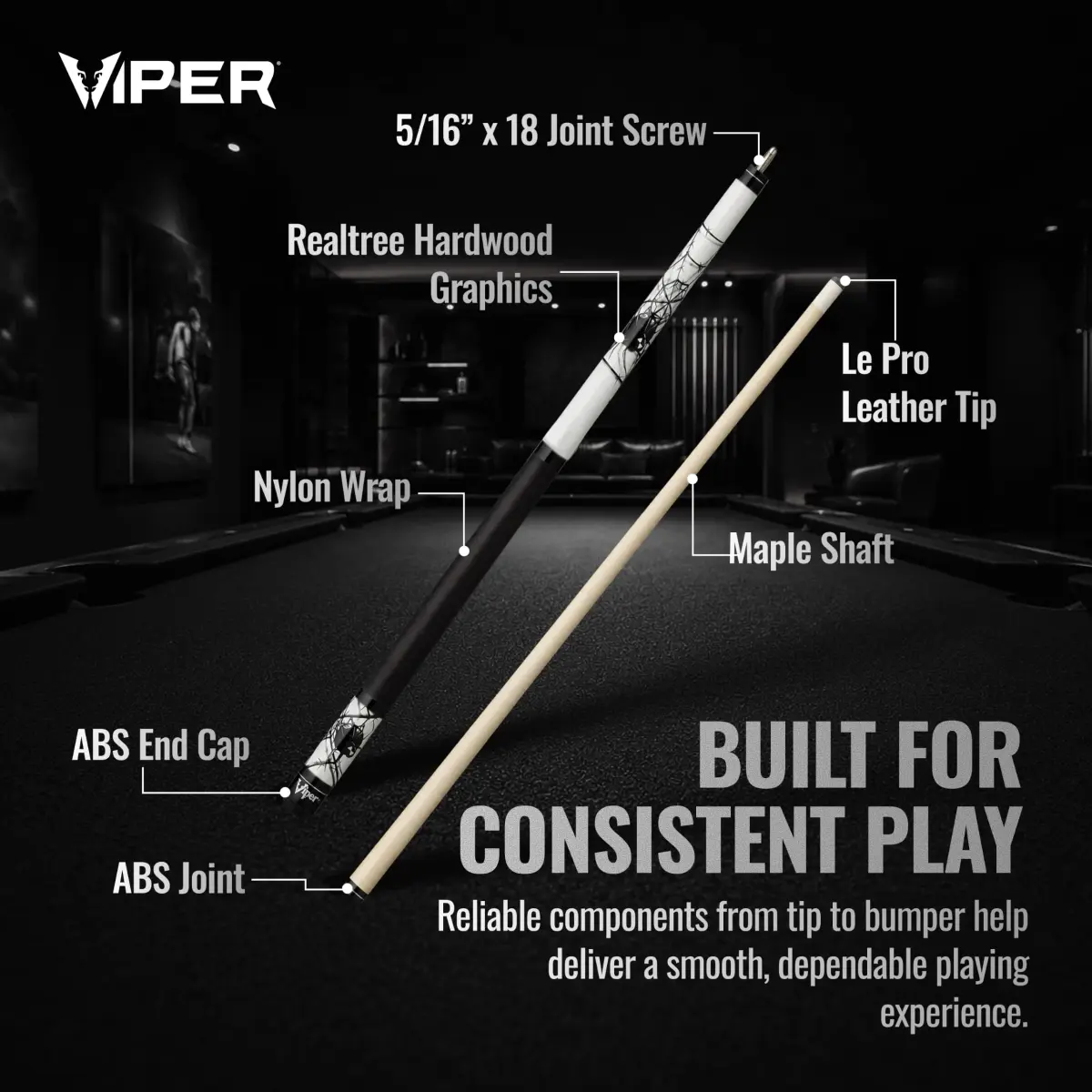 Viper Junior 48" Spider Pool Cue Stick | 16 Oz (454g) Canadian Maple Wood - view 3