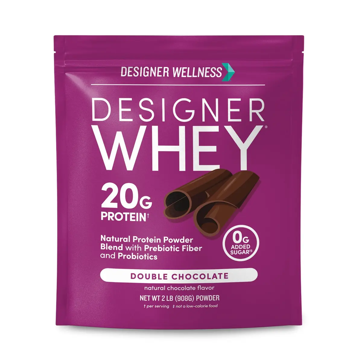 Designer Wellness Double Chocolate Whey Protein Powder 2lb | Natural, GMO-Free, Gluten-Free, Keto Friendly - main product image