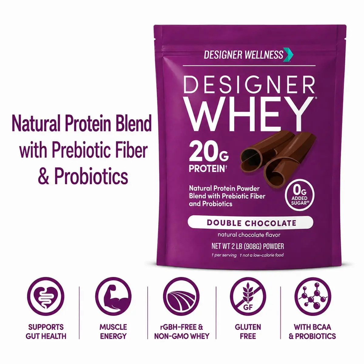 Designer Wellness Double Chocolate Whey Protein Powder 2lb | Natural, GMO-Free, Gluten-Free, Keto Friendly - view 3