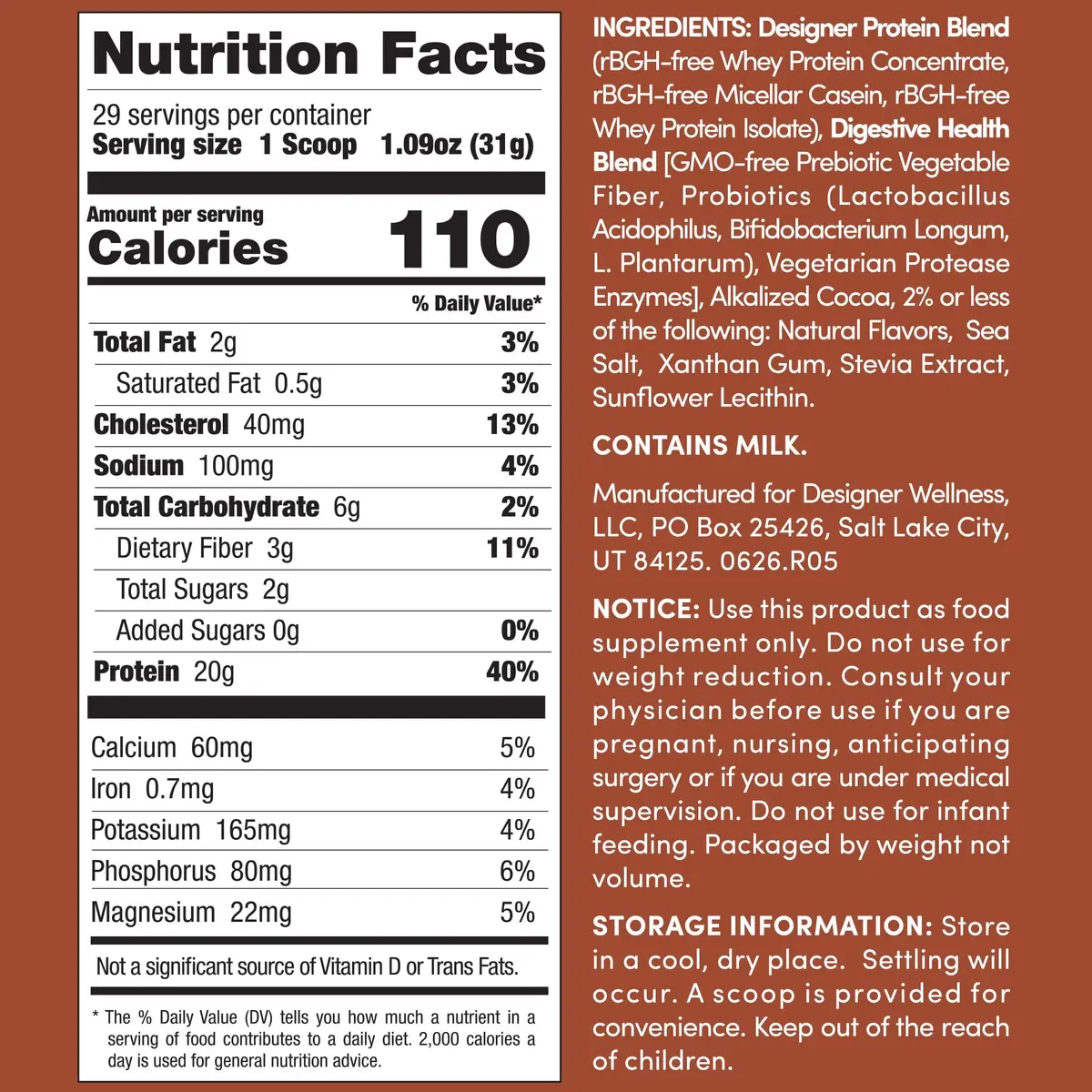 Designer Wellness Chocolate Whey Protein Powder 2 lb | Natural, GMO-Free, Supports Lean Muscle & Recovery - view 5