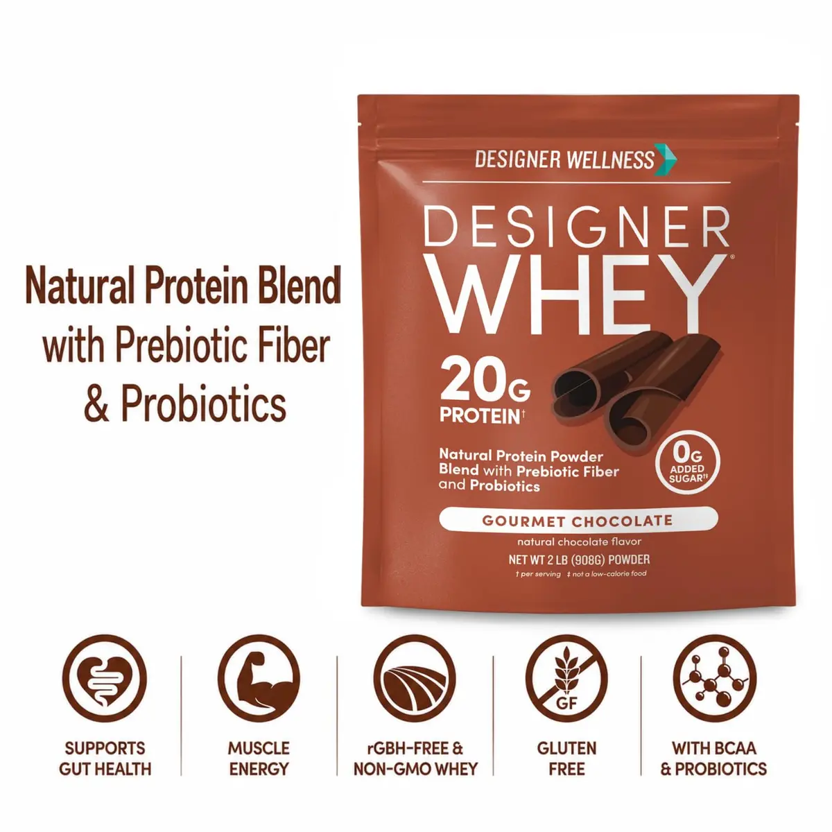 Designer Wellness Chocolate Whey Protein Powder 2 lb | Natural, GMO-Free, Supports Lean Muscle & Recovery - view 3