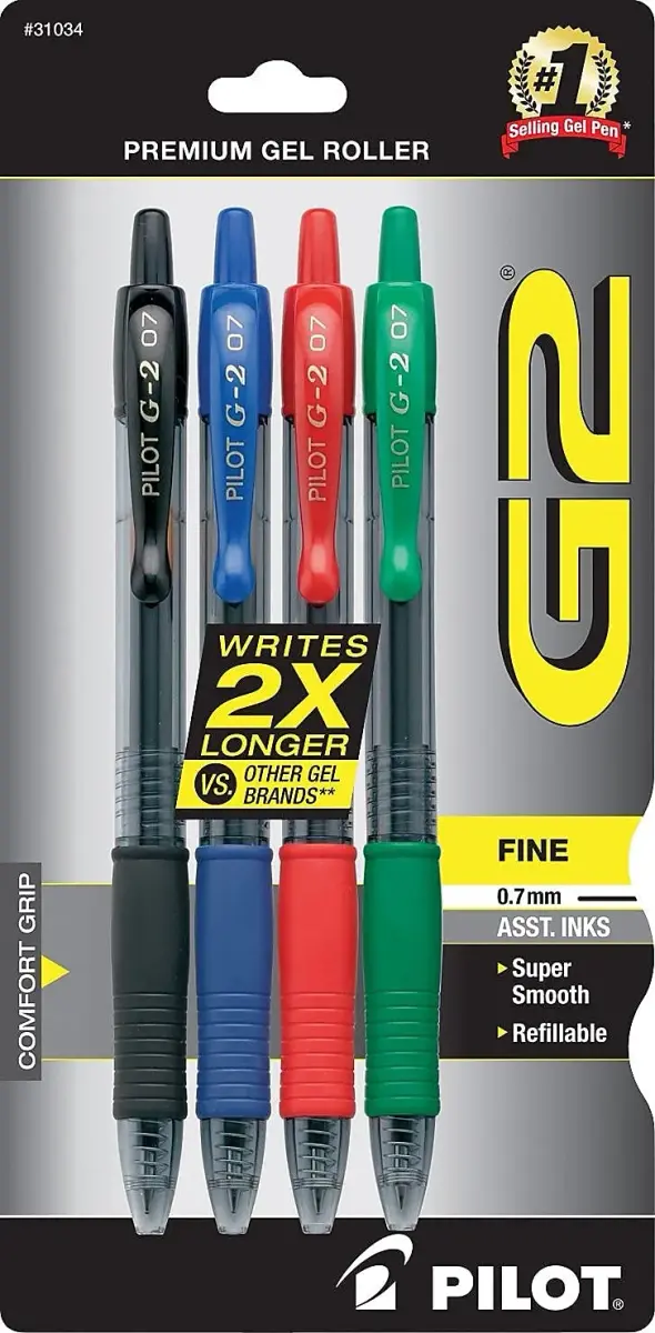 PILOT G2 Gel Ink Pens, Assorted Colors, 0.7mm Fine Point, 4-Pack | Smooth Writing & Long-Lasting Ink - view 3