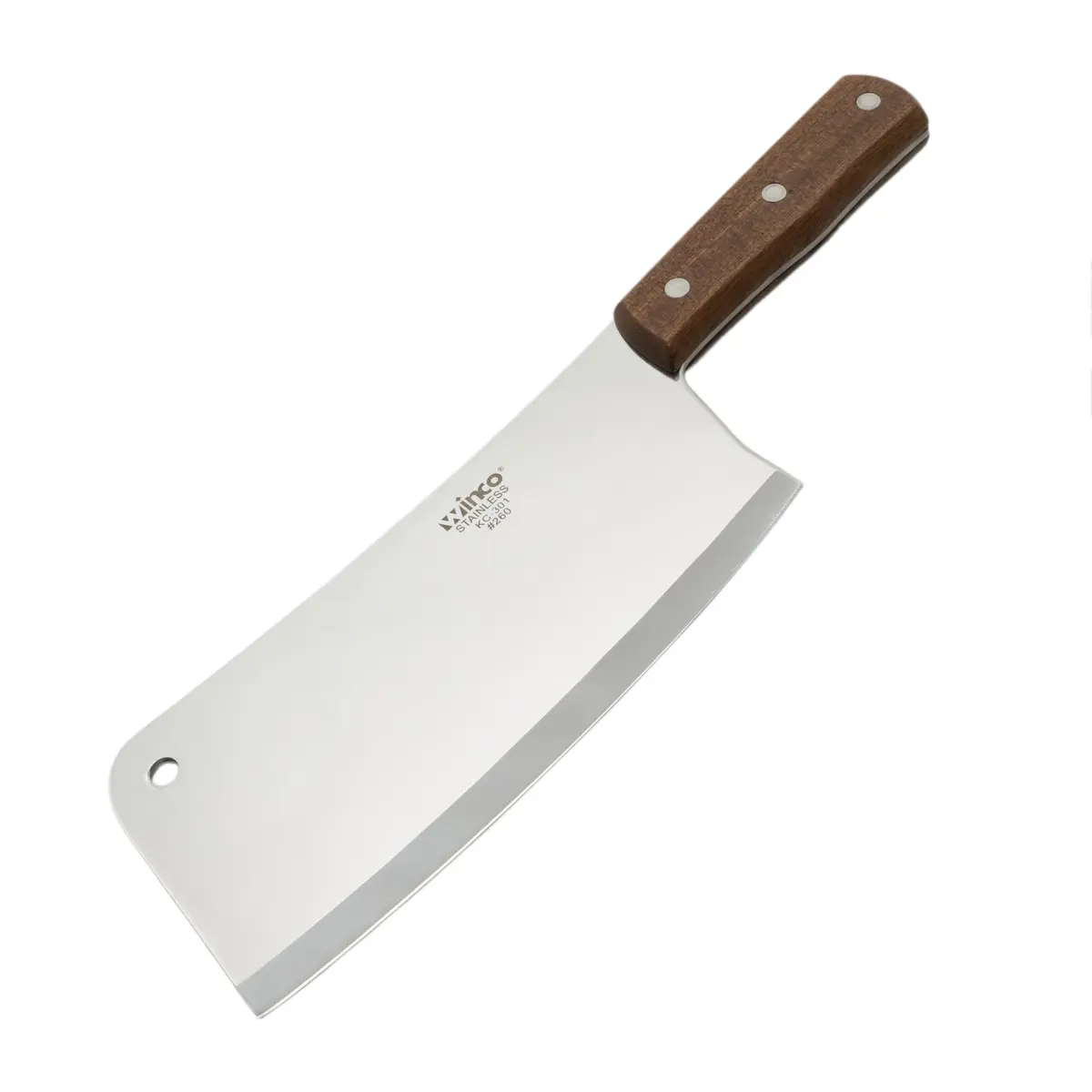 Winco 8" (20.3 cm) Chinese Stainless Steel Cleaver with Wooden Handle | Heavy Duty Bone Chopper - view 3