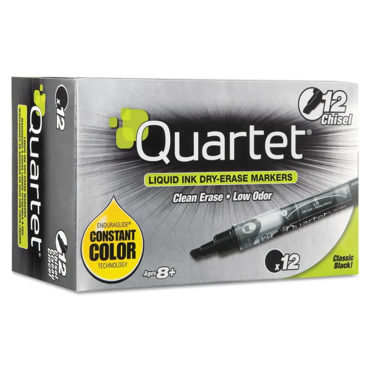 Quartet EnduraGlide Dry Erase Markers, Chisel Tip, Black, 12 Pack | Versatile Writing - main product image