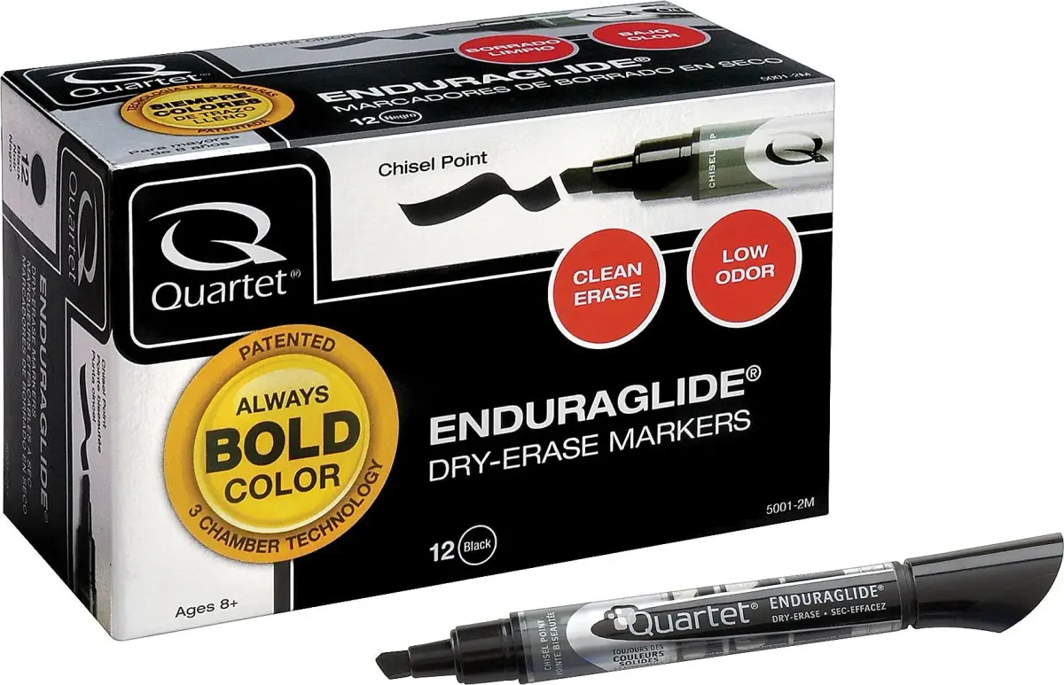 Quartet EnduraGlide Dry Erase Markers, Chisel Tip, Black, 12 Pack | Versatile Writing - view 2