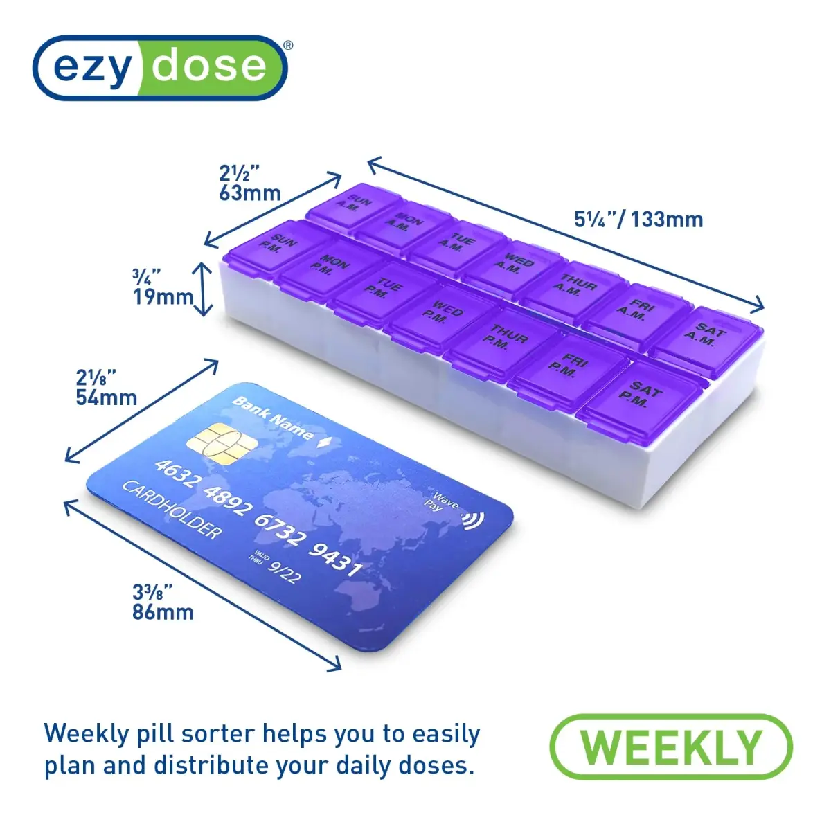 EZY DOSE Weekly AM/PM Pill Organizer Medium Case 14 Compartments | FDA Approved Pill Dispenser - view 3