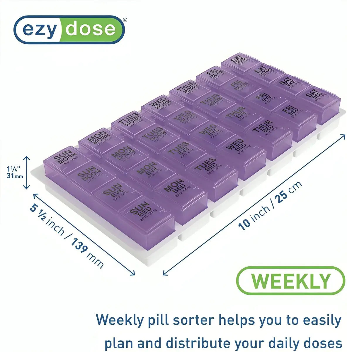 EZY DOSE Weekly Pill Organizer Large 7-Day Medicine Planner | 4 Compartments per Day - view 2