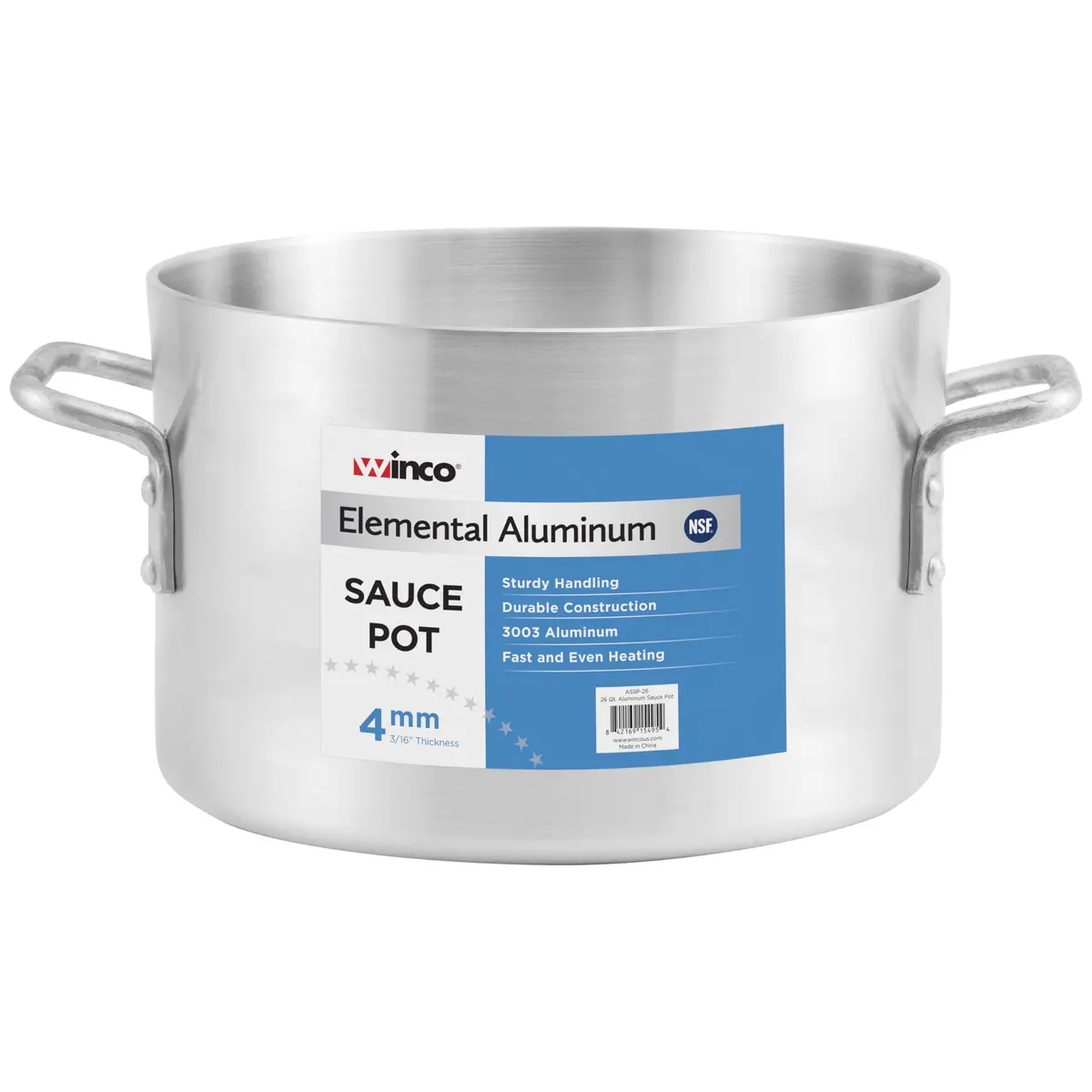 Winco 20 qt Elemental Aluminum Sauce Pot | Commercial-Grade 18.93L (20 Quarts) Capacity - main product image