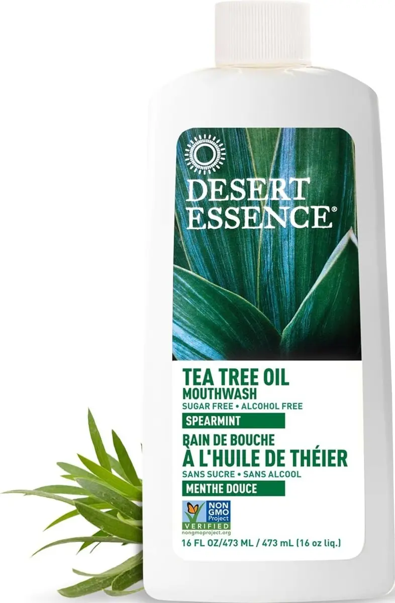 Desert Essence Tea Tree Oil Mouthwash 16 fl oz | Alcohol-Free Spearmint Oral Care - main product image