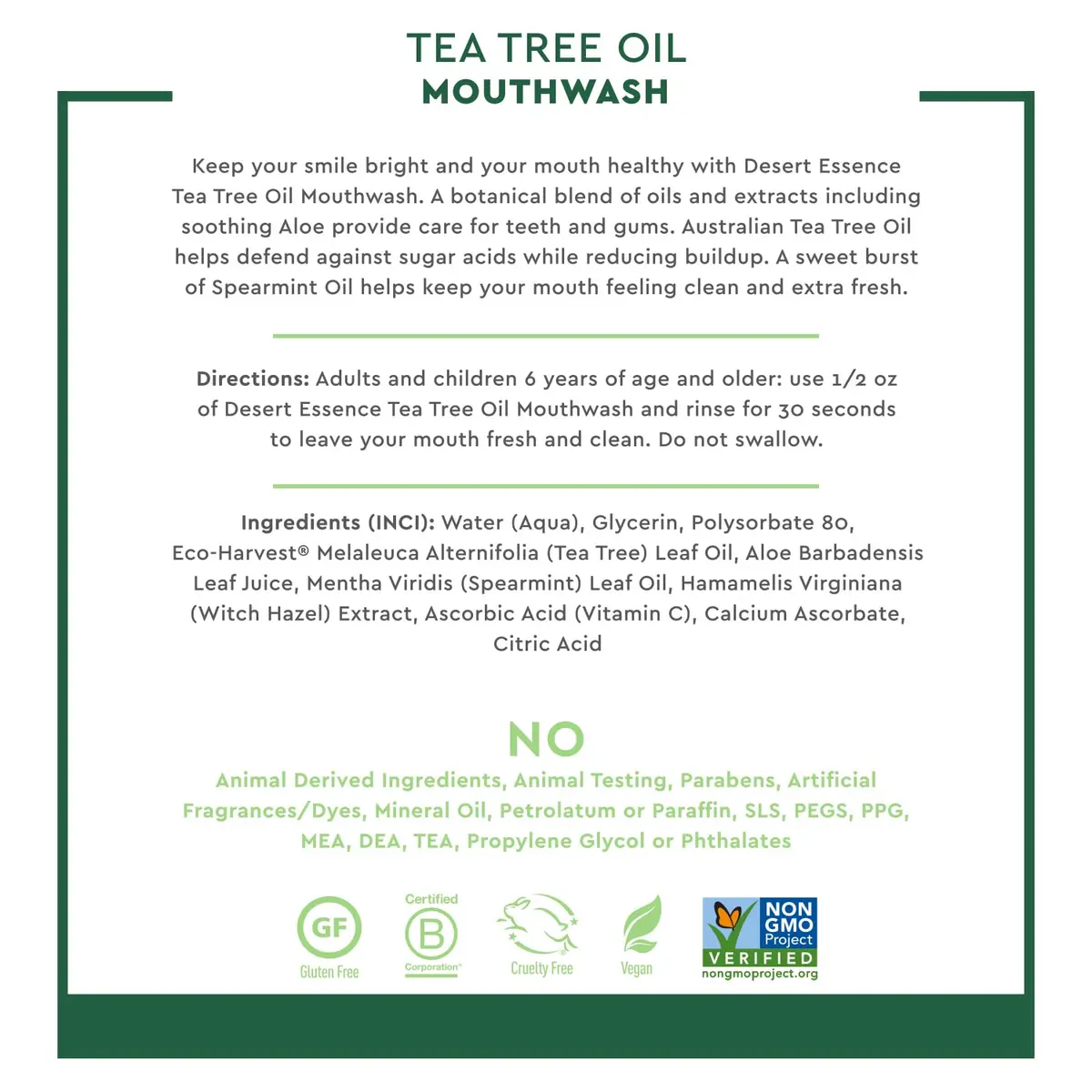 Desert Essence Tea Tree Oil Mouthwash 16 fl oz | Alcohol-Free Spearmint Oral Care - view 3