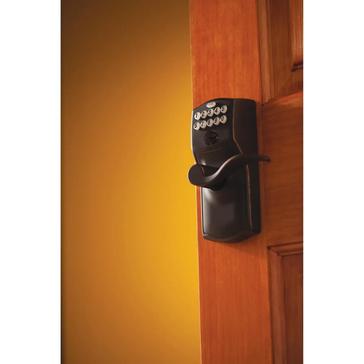Schlage Electronic Keypad Lock, Camelot Lever Handle, Aged Bronze | Keyless Security for Homes & Offices - view 5