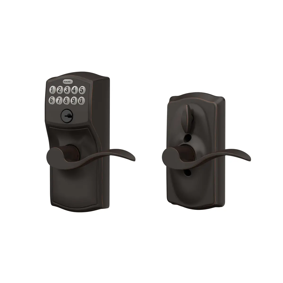Schlage Electronic Keypad Lock, Camelot Lever Handle, Aged Bronze | Keyless Security for Homes & Offices - view 8