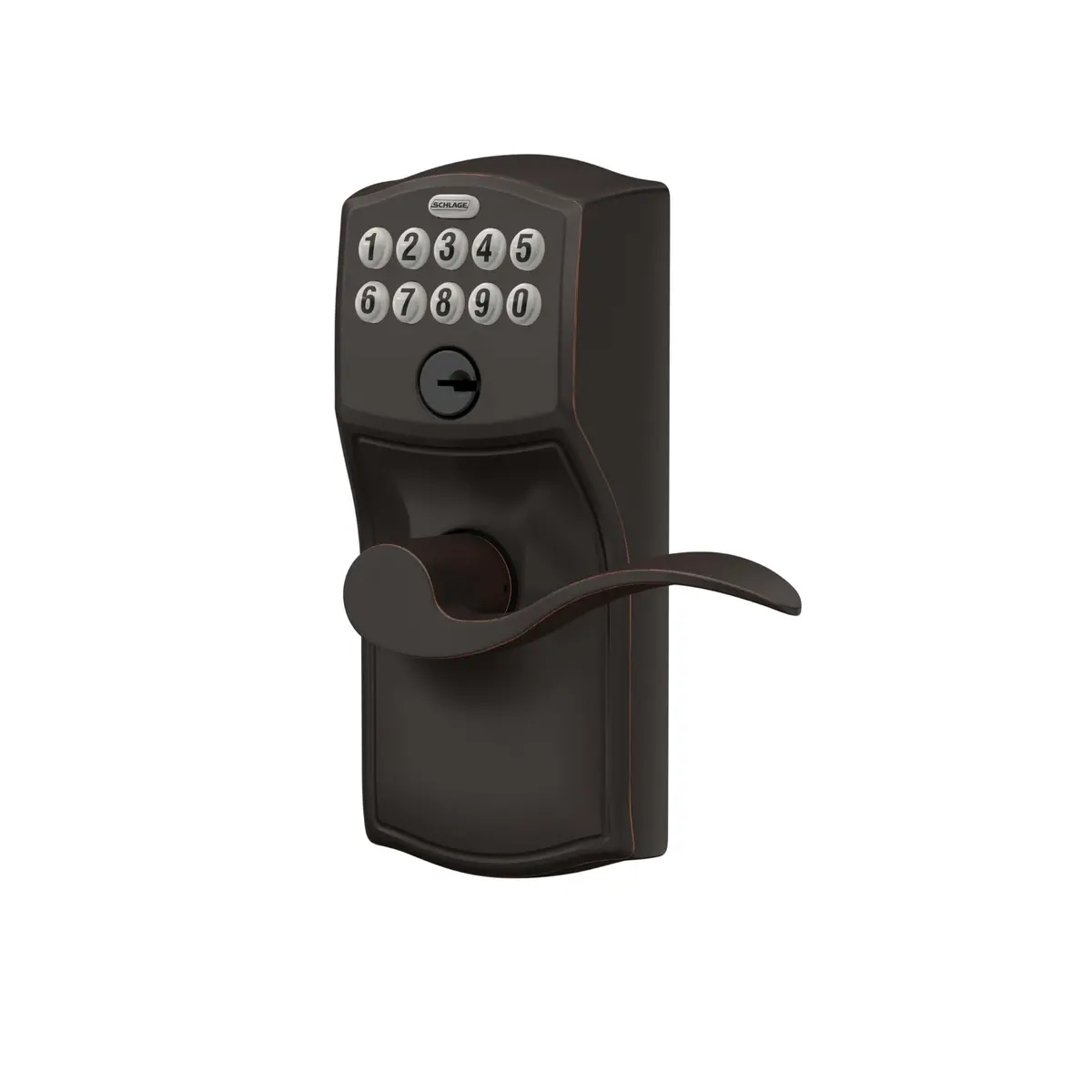 Schlage Electronic Keypad Lock, Camelot Lever Handle, Aged Bronze | Keyless Security for Homes & Offices - view 3