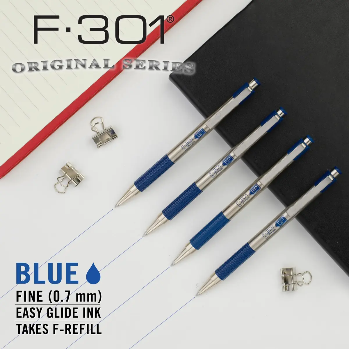 Zebra Pen F-301 Signature Series Retractable Ballpoint Pen, 0.7mm Black Ink, Blue D Barrel, Single Pen - view 3