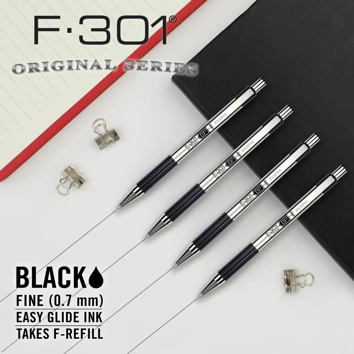 Zebra Pen F-301 Ballpoint Pen 0.7mm Fine Point, Black Ink, 12-Pack | Smooth Writing Instrument - view 3
