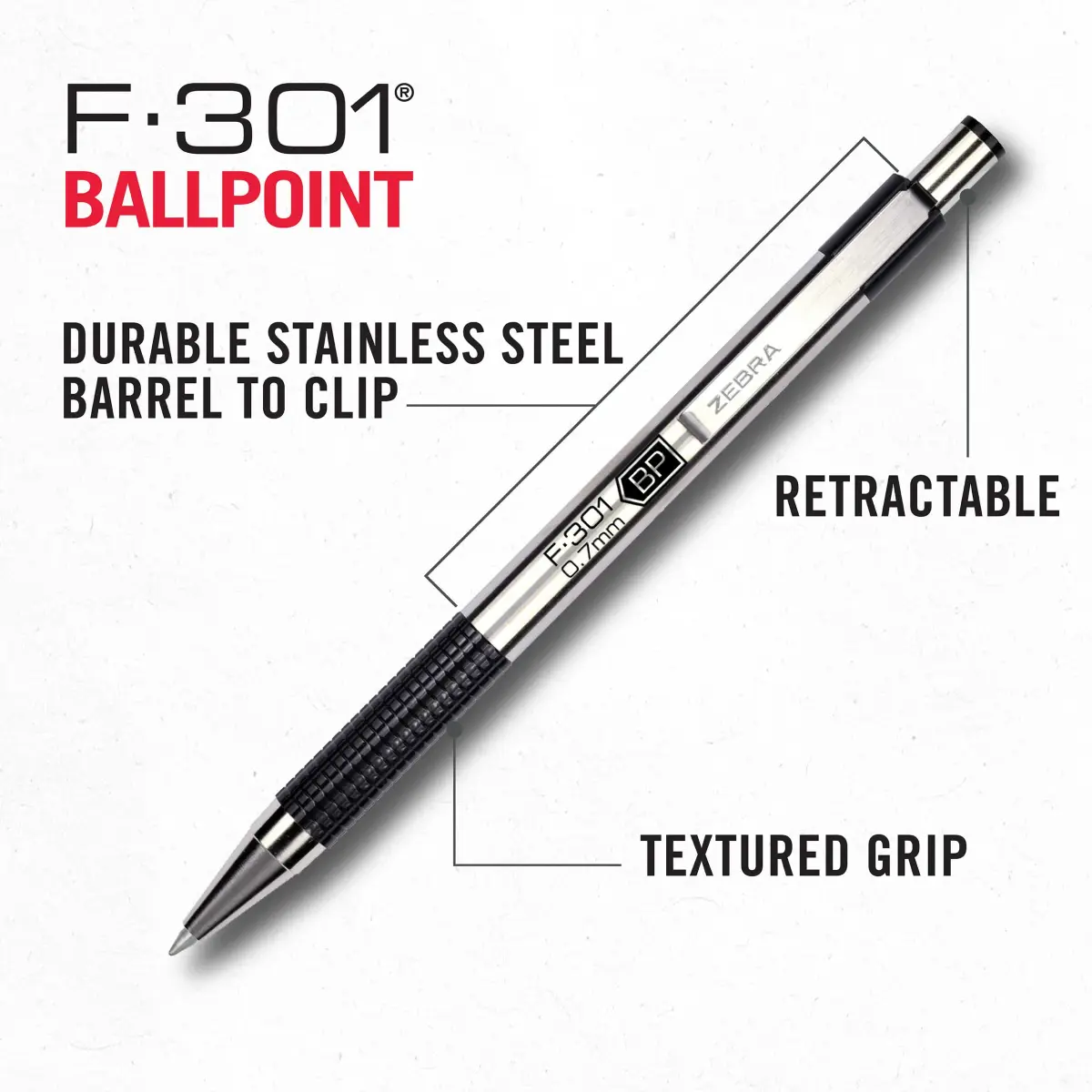 Zebra Pen F-301 Ballpoint Pen 0.7mm Fine Point, Black Ink, 12-Pack | Smooth Writing Instrument - view 4