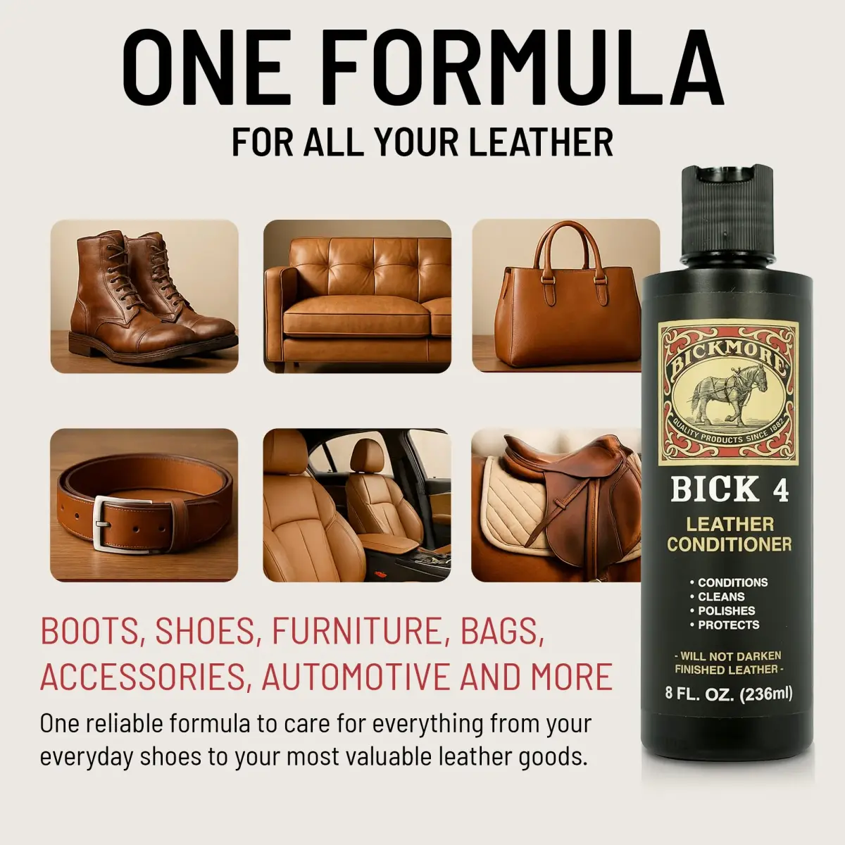 Bickmore Bick 4 Leather Conditioner & Cleaner 8 oz (237 ml) | Won't Darken Finished Leather - view 2