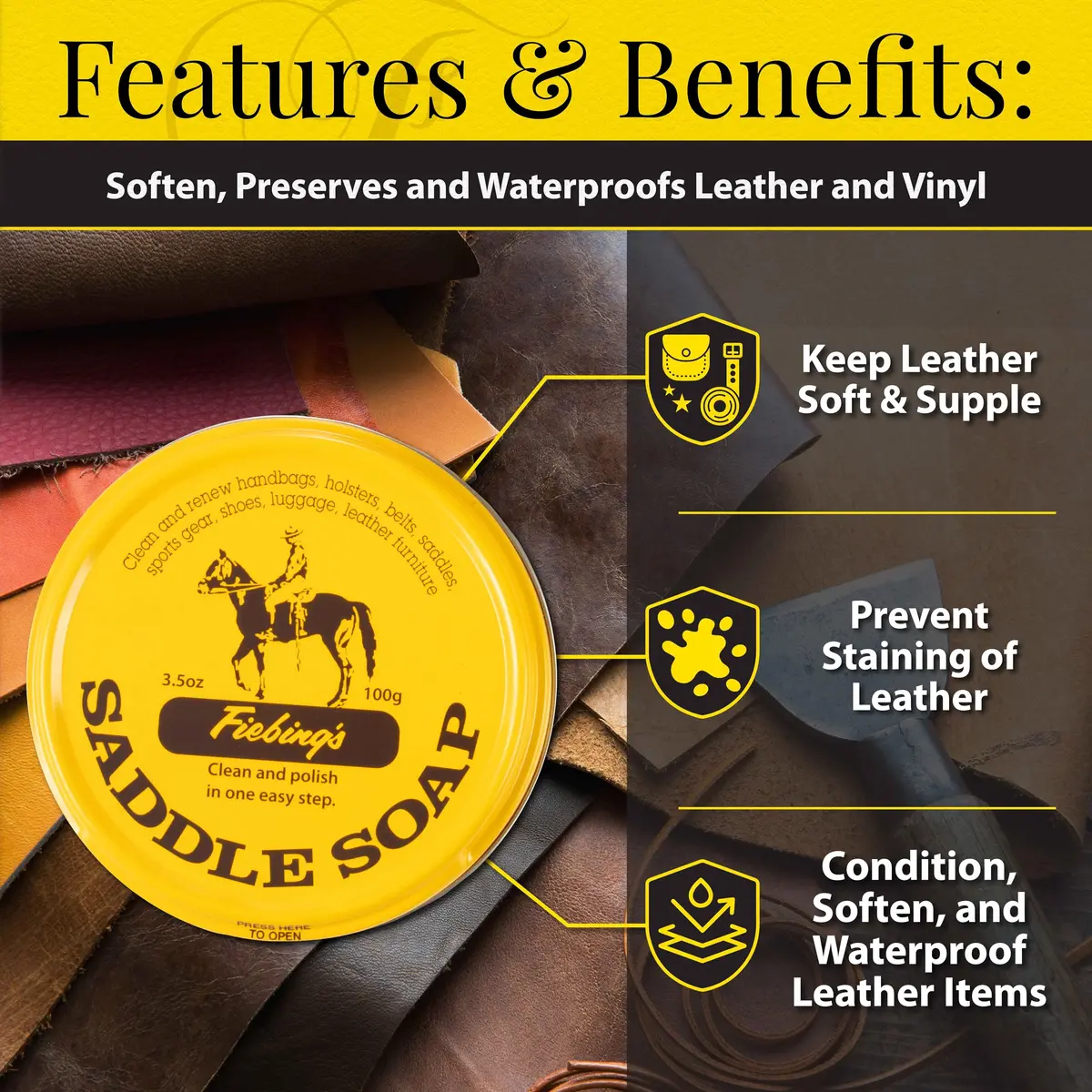 Fiebing's Yellow Saddle Soap 3.5 oz (100 ml) | Cleans, Conditions & Restores Smooth Leather - view 3