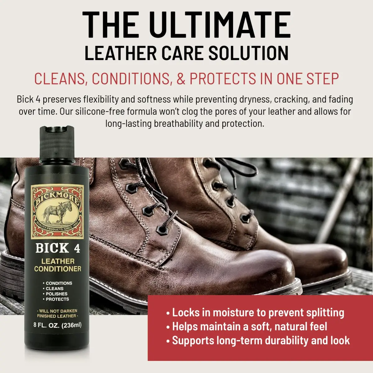 Bickmore Bick 4 Leather Conditioner & Cleaner 473ml (16 fl oz) | Won't Darken Smooth Finished Leather - view 3