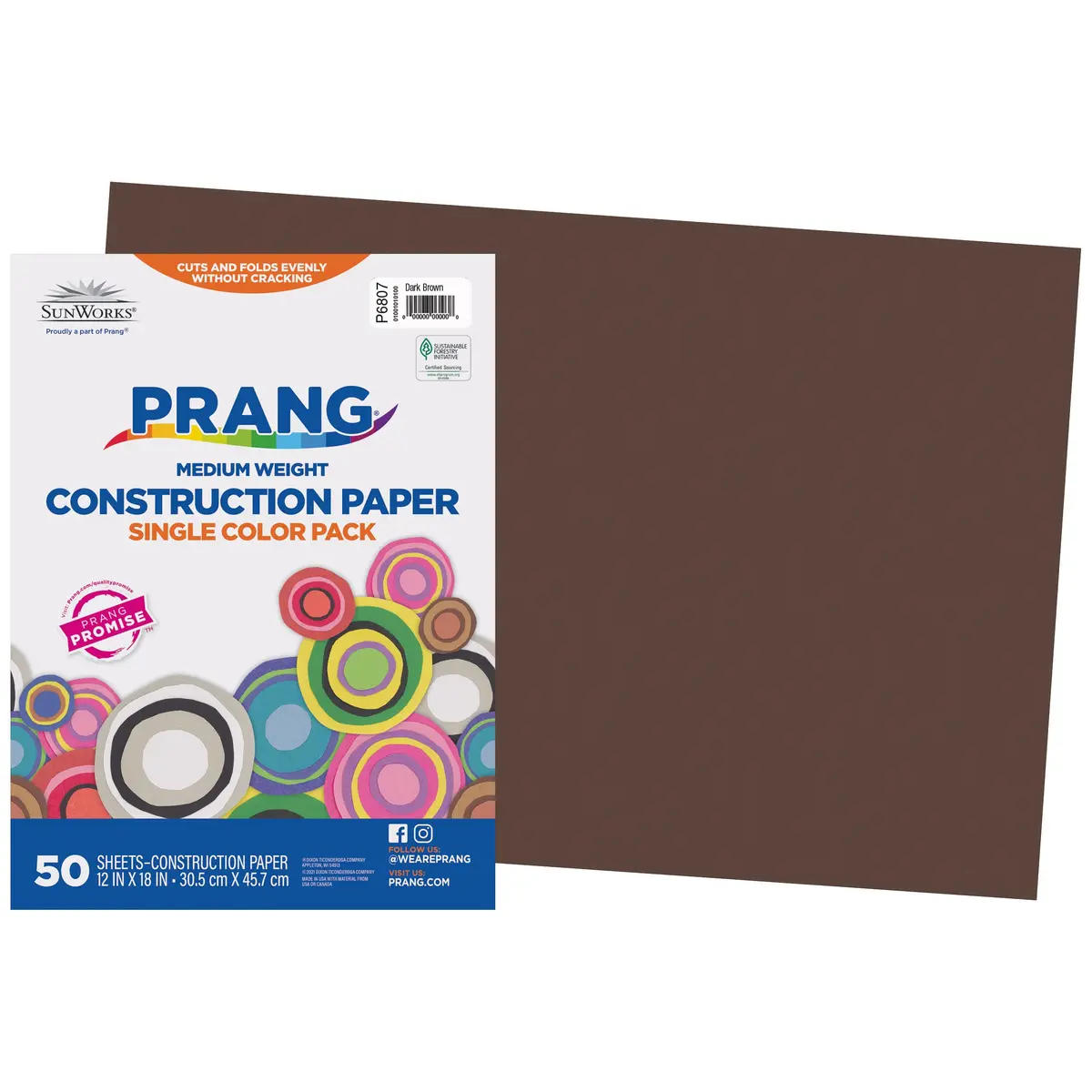 Prang Dark Brown Construction Paper 12" x 18" (50 Sheets) | Heavyweight, Foldable, Consistent Color - main product image