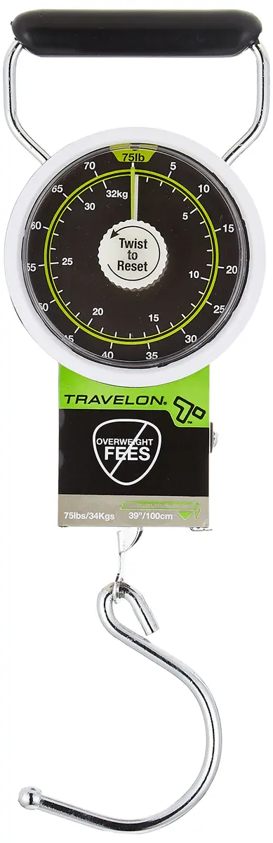 Travelon Stop and Lock Luggage Scale with Tape Measure | Weighs Up to 34 kg (75 lbs) - main product image