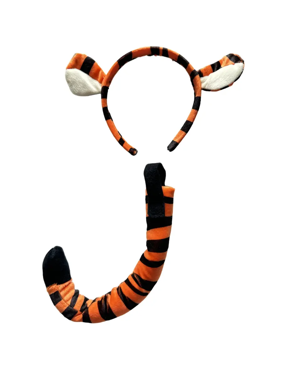 Making Believe Kids Plush Tiger Headband Ears & Tail Jungle Safari Costume Set | Child Size, Plush Material, Adjustable Waist - main product image