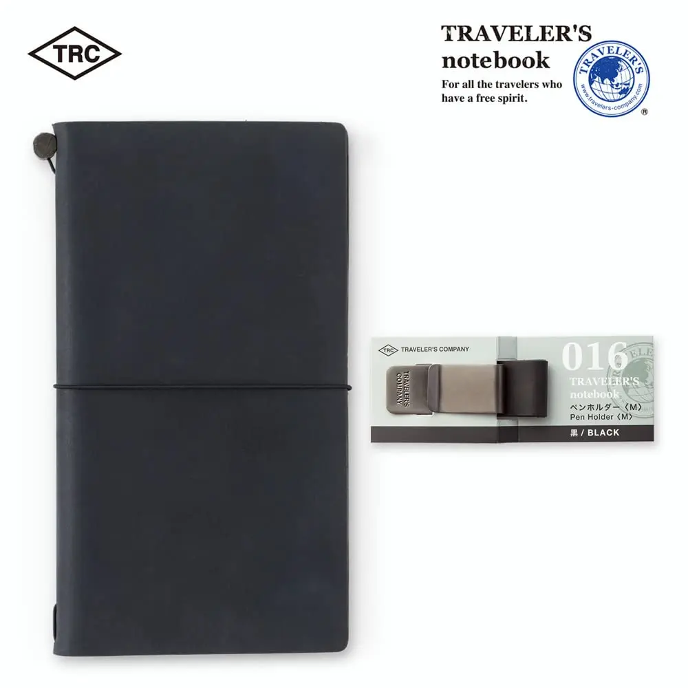 Midori Traveler's Notebook Pen Holder M Black | Clip-On Leather & Metal Design for Pens up to 12mm - view 6