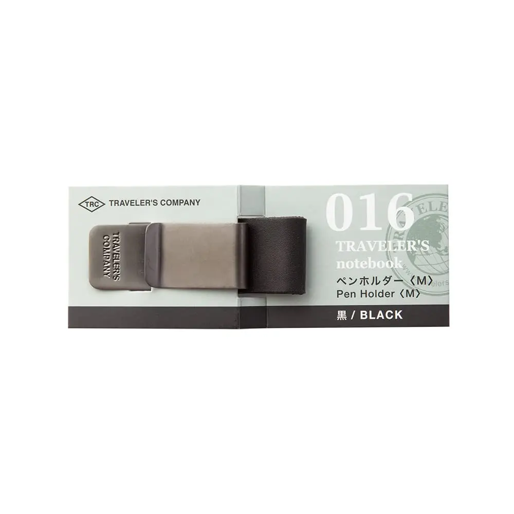 Midori Traveler's Notebook Pen Holder M Black | Clip-On Leather & Metal Design for Pens up to 12mm - main product image
