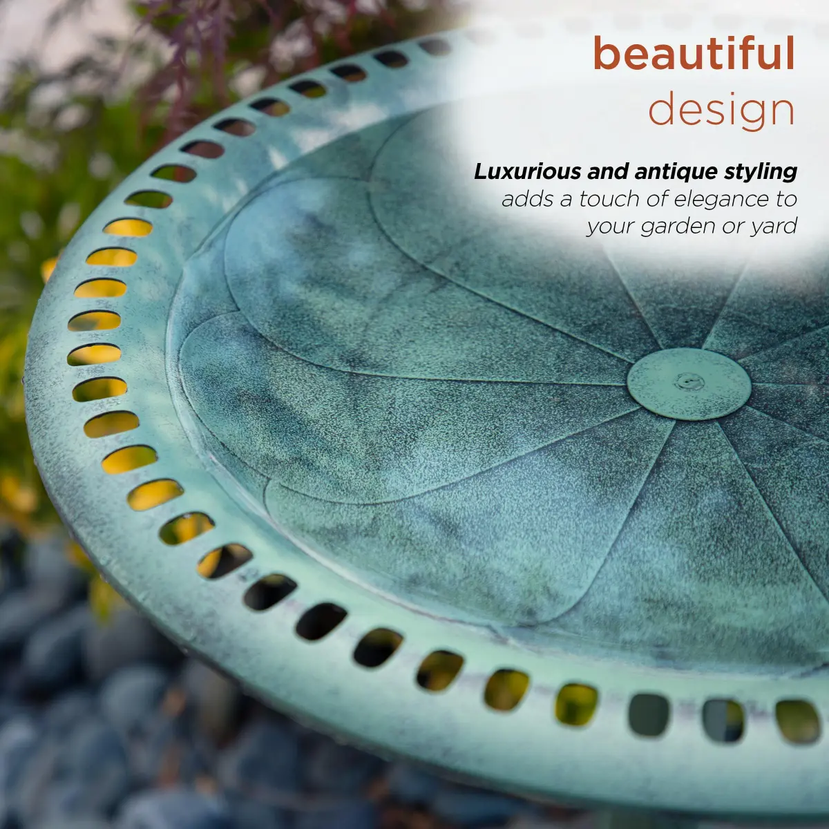 Alpine Corporation Aged Green Pedestal Birdbath with Scrollwork 28" Tall | Attracts Birds Safely - view 6