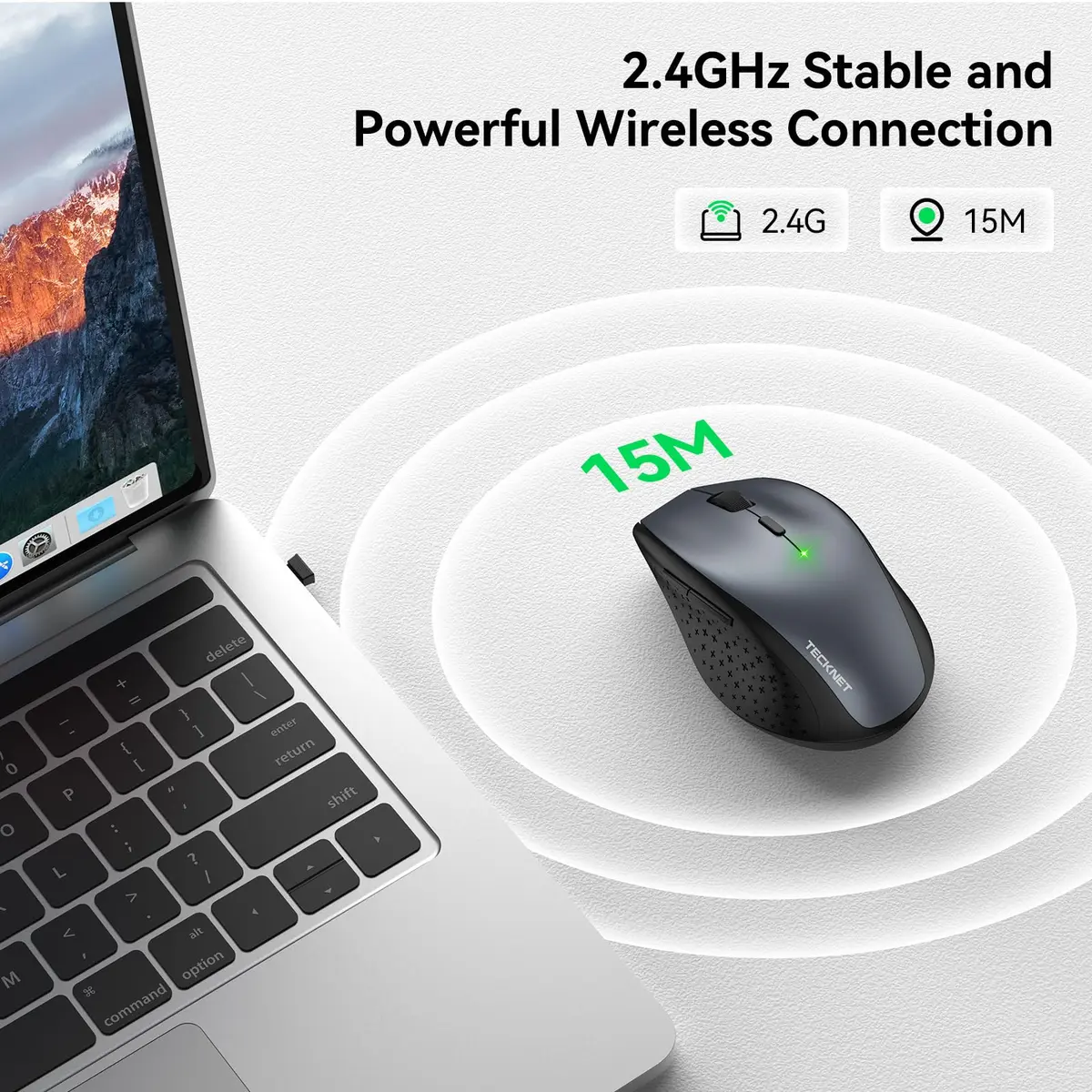 TECKNET Grey 2.4G Wireless Mouse, 4800 DPI Optical Ergonomic Computer Mouse with 6 Buttons & Silent Click | 75g (2.65 oz) - view 5
