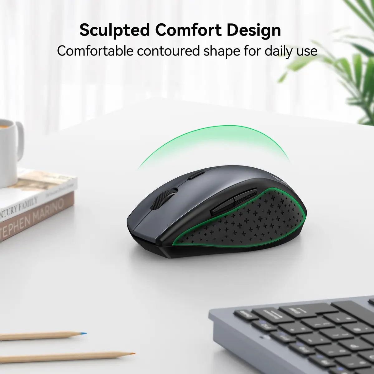 TECKNET Grey 2.4G Wireless Mouse, 4800 DPI Optical Ergonomic Computer Mouse with 6 Buttons & Silent Click | 75g (2.65 oz) - view 4