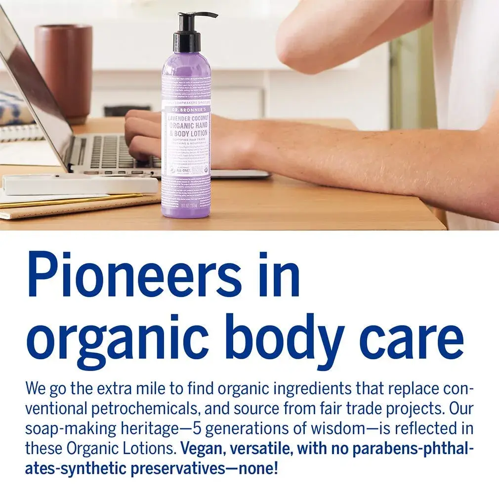 Dr. Bronner's Organic Lotion Lavender Coconut 236ml (8 Fl Oz) | USDA Organic & Fair Trade Certified - view 4