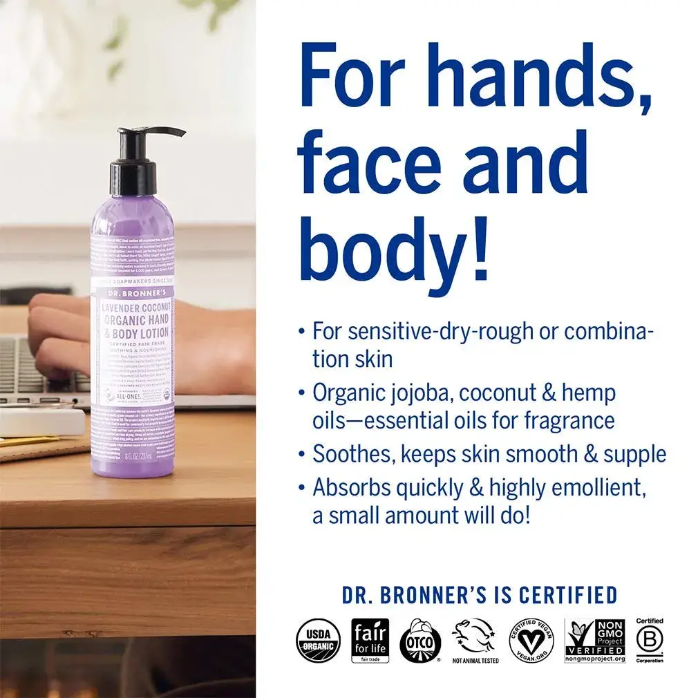 Dr. Bronner's Organic Lotion Lavender Coconut 236ml (8 Fl Oz) | USDA Organic & Fair Trade Certified - view 5