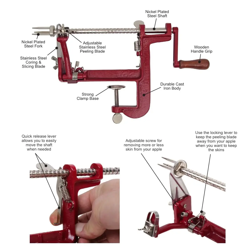 Johnny Apple Peeler Heavy Duty Cast Iron Apple Peeler with Stainless Steel Blades & Clamp Base | Peel, Slice & Core - view 5
