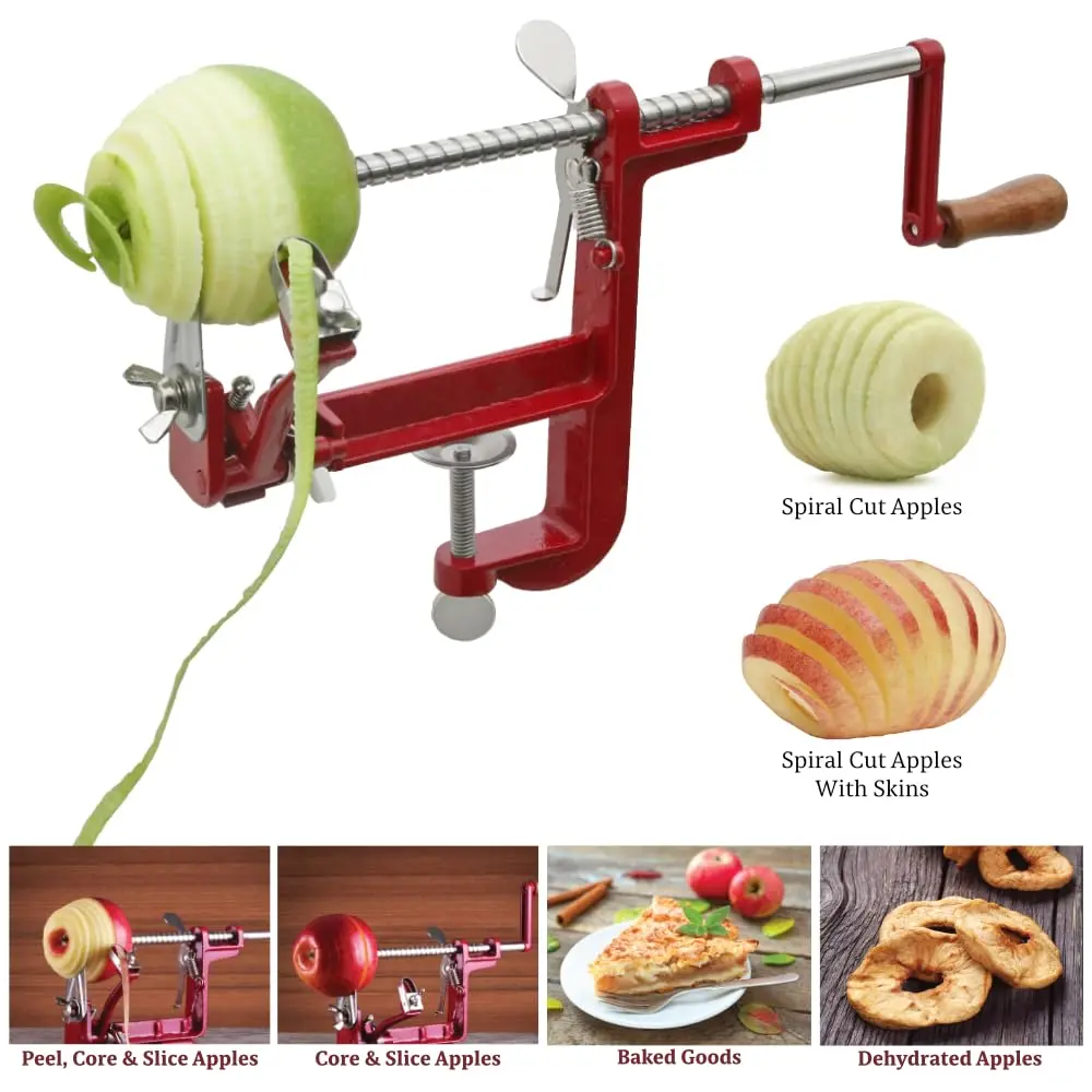 Johnny Apple Peeler Heavy Duty Cast Iron Apple Peeler with Stainless Steel Blades & Clamp Base | Peel, Slice & Core - view 3