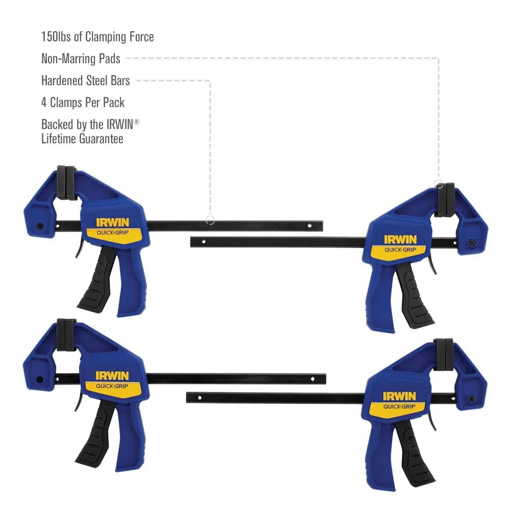 IRWIN Quick-Grip 1964758 One-Handed Mini Bar Clamp 4 Pack, 6 inch (15.24 cm) | Secure Woodworking Hold - view 4