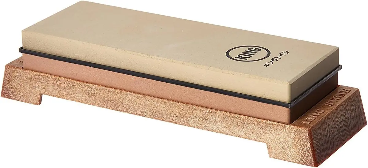 King KW65 1000/6000 Grit Combination Whetstone with Plastic Base | Sharpens Knives & Tools - main product image