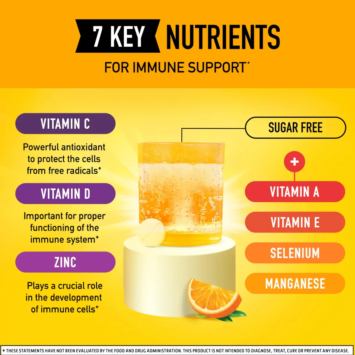 Airborne Immune Support Effervescent Tablets Zesty Orange 10 Count (10 Tablets) | 1000mg Vitamin C + Vitamins A, D, E, Zinc, Selenium, Manganese & Herbal Blend - view 3