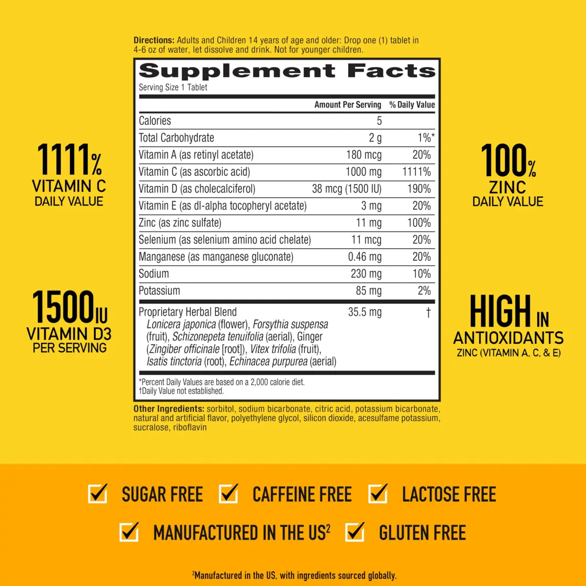 Airborne Immune Support Effervescent Tablets Zesty Orange 10 Count (10 Tablets) | 1000mg Vitamin C + Vitamins A, D, E, Zinc, Selenium, Manganese & Herbal Blend - view 4