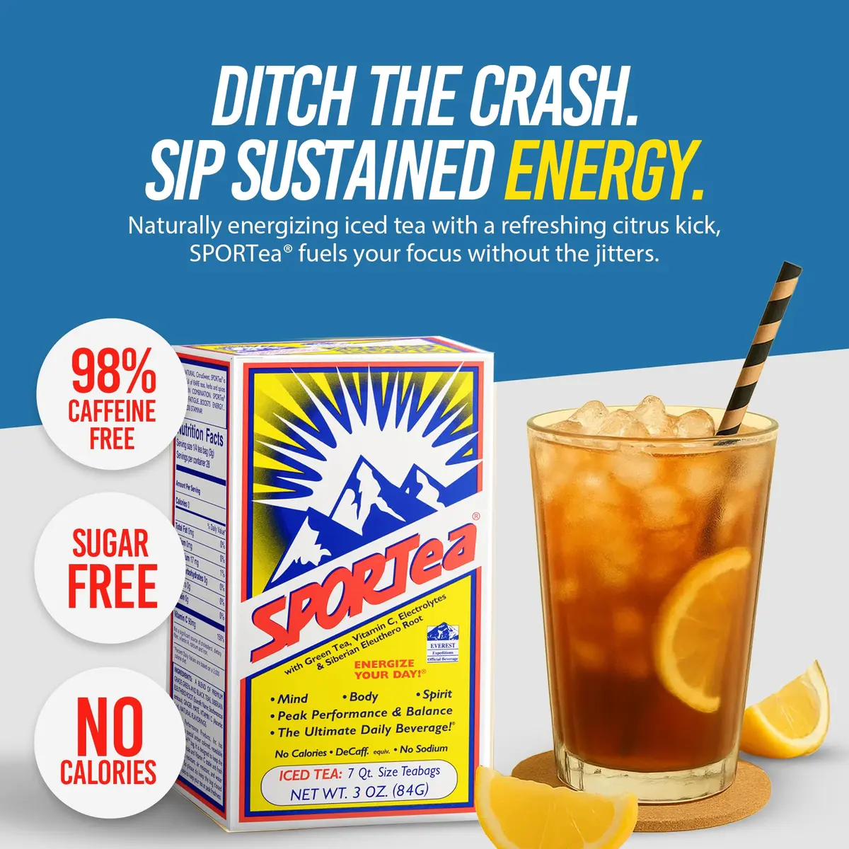 SPORTEA Iced Tea Bags for Energy & Hydration | Zero Sugar & Calories, 7 Quart Sizes (6 Pack) - view 2