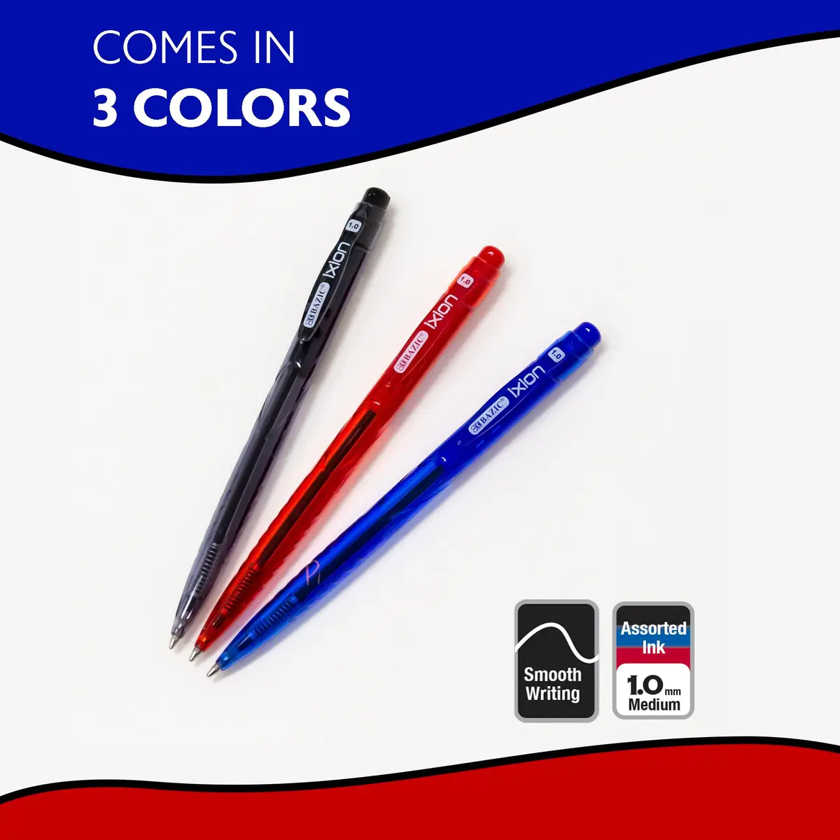 BAZIC PRODUCTS Ixion Assorted Color Retractable Pen (5/Pack) | Smooth ink flow, Refillable, 1.0 mm point, Assorted colors, Office & School use - view 4