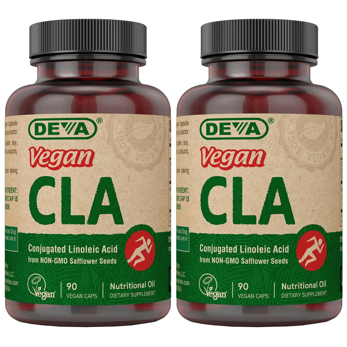 DEVA Vegan CLA 2-Pack – Conjugated Linoleic Acid from Non-GMO Safflower Oil, 90 Vegan Caps Ea - main product image
