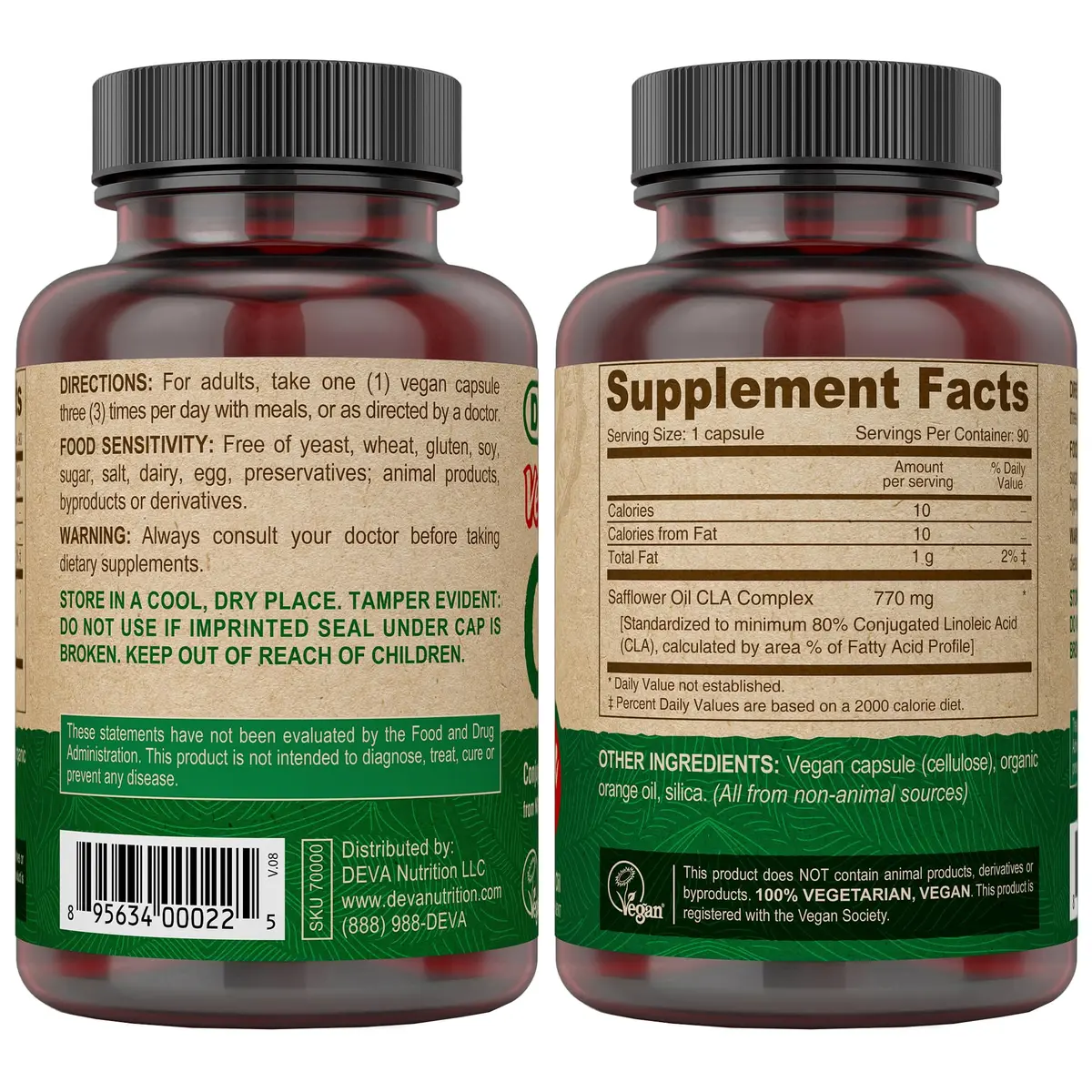 DEVA Vegan CLA 2-Pack – Conjugated Linoleic Acid from Non-GMO Safflower Oil, 90 Vegan Caps Ea - view 2