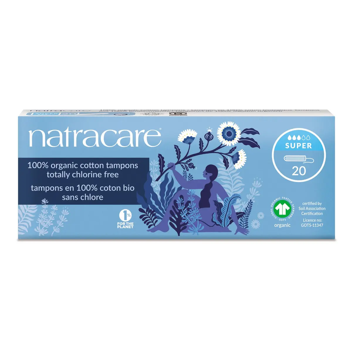 natracare Organic Tampons 20 Count | All Cotton, Unscented, Non-Applicator (70-120 chars) - main product image