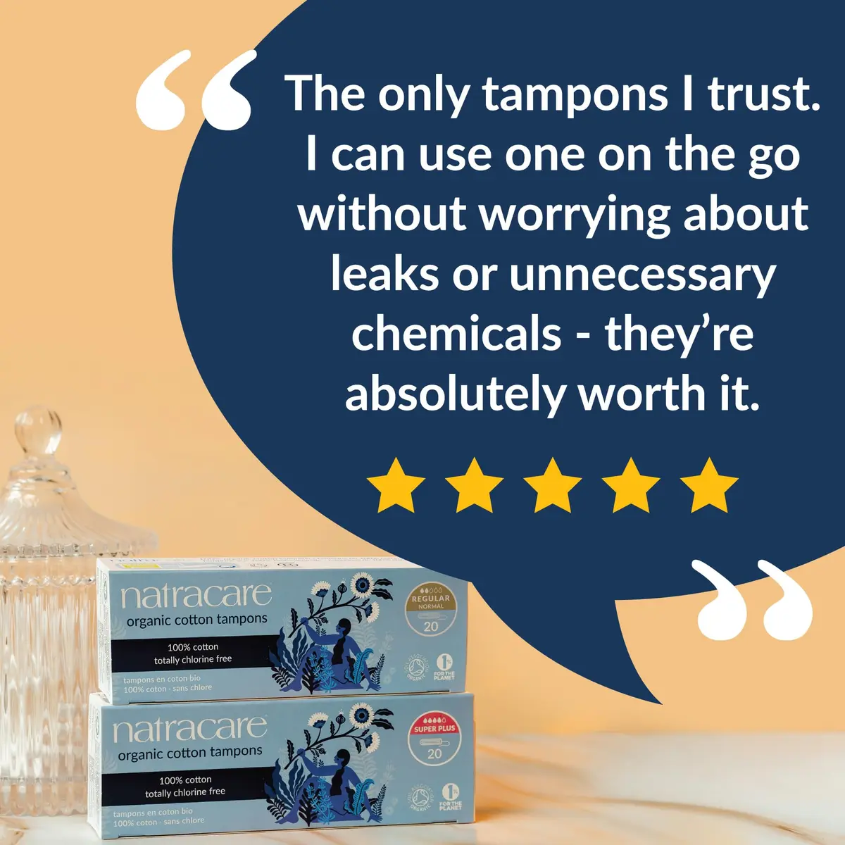 natracare Organic Tampons 20 Count | All Cotton, Unscented, Non-Applicator (70-120 chars) - view 4