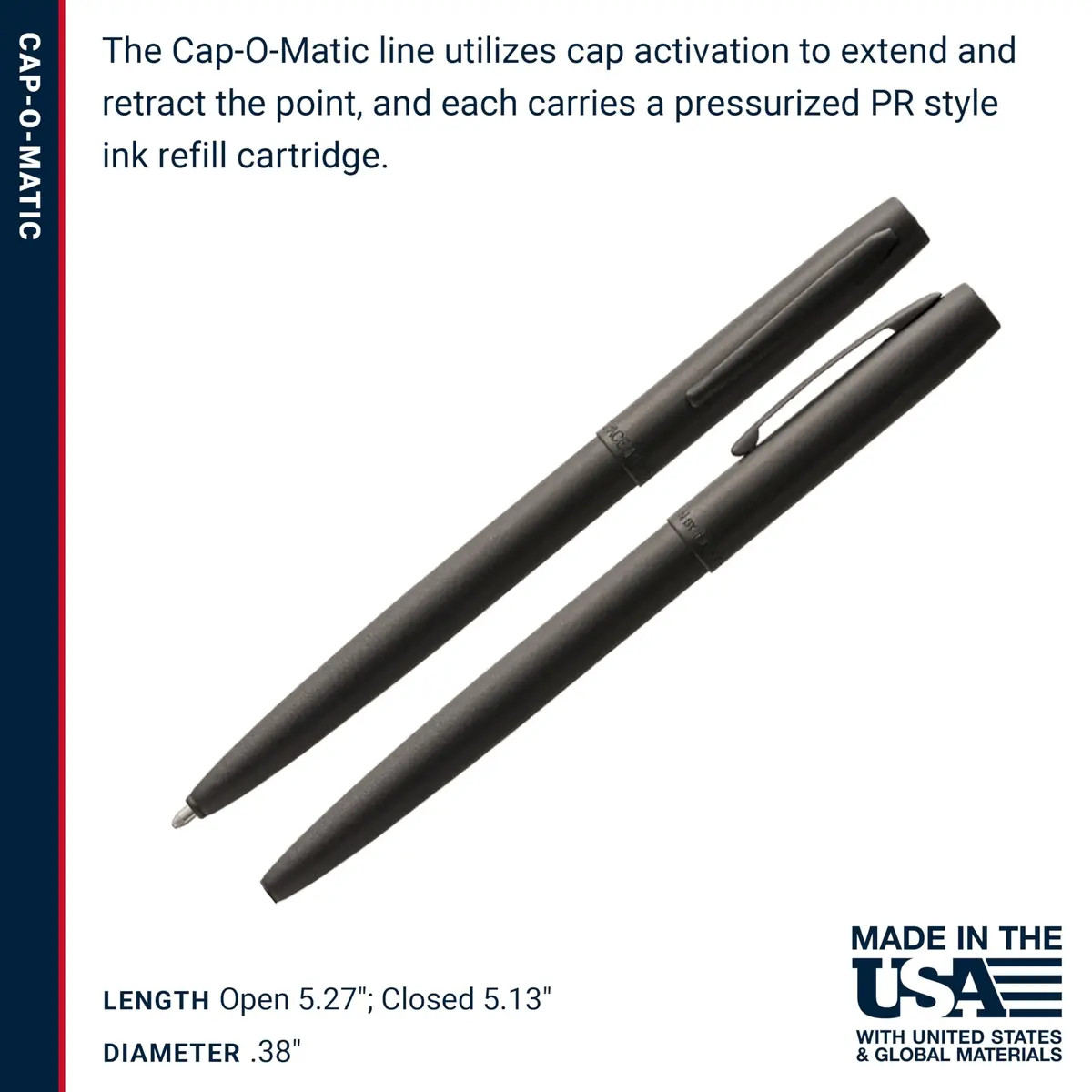 Fisher Space Pen Military Cap-O-Matic Pen, Black Ink, Gift Box | Writes Upside Down & in Extreme Temperatures - view 6