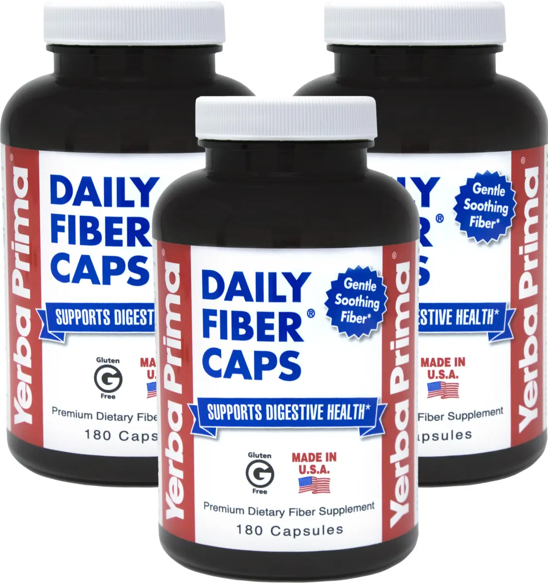 Yerba Prima Daily Fiber Capsules 180 Caps | Soluble & Insoluble Dietary Fiber for Gut Health - main product image